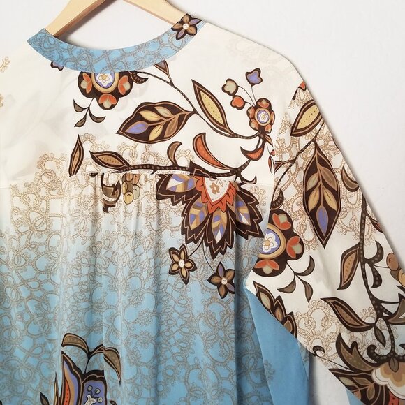 Citron Santa Monica Fall Leaf Silk Blend Blouse Top M Ruched Sleeves Lagenlook - Picture 12 of 16